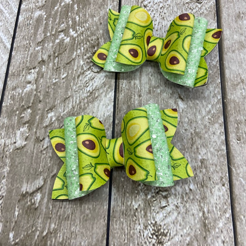 Handmade Avocado Print Hair Bows (set of 2)